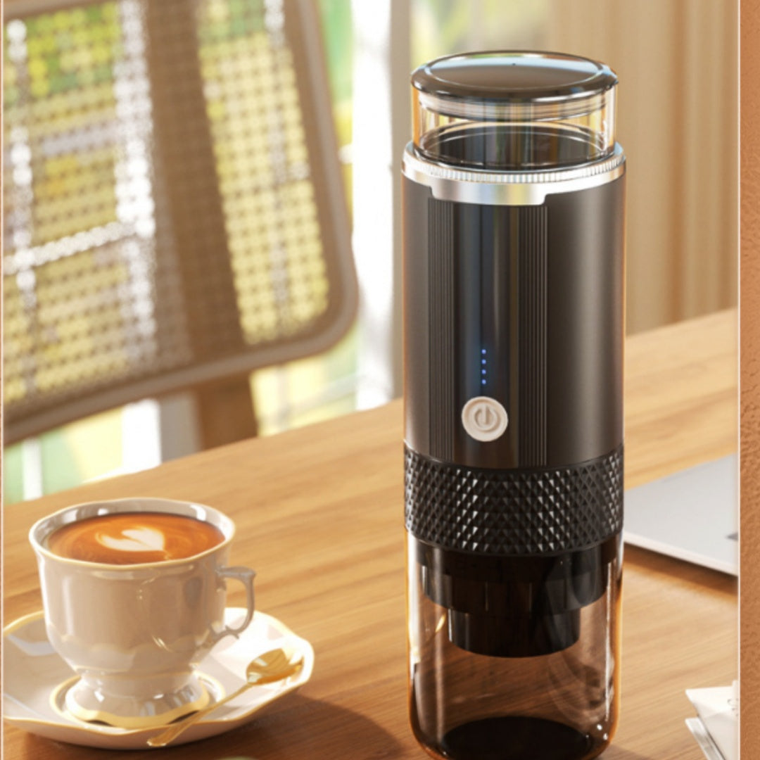 Portable rechargeable capsule coffee machine one-touch operation automatic cleaning up to 3 cups cordless travel espresso maker in black