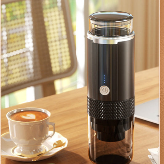 Portable rechargeable capsule coffee machine one-touch operation automatic cleaning up to 3 cups cordless travel espresso maker in black