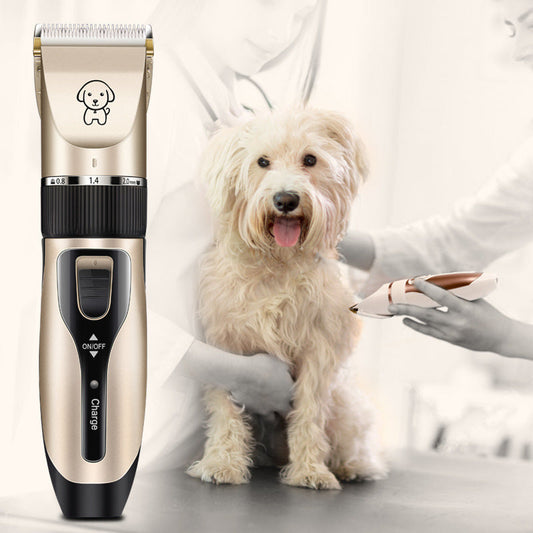 Professional low-noise rechargeable pet hair clipper with ceramic blade and guide combs for dogs and cats