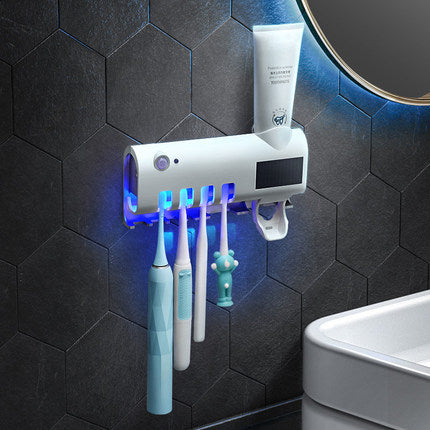 Smart UV toothbrush sterilizer wall-mounted holder with no-drill adhesive installation 2000mAh battery in black and white