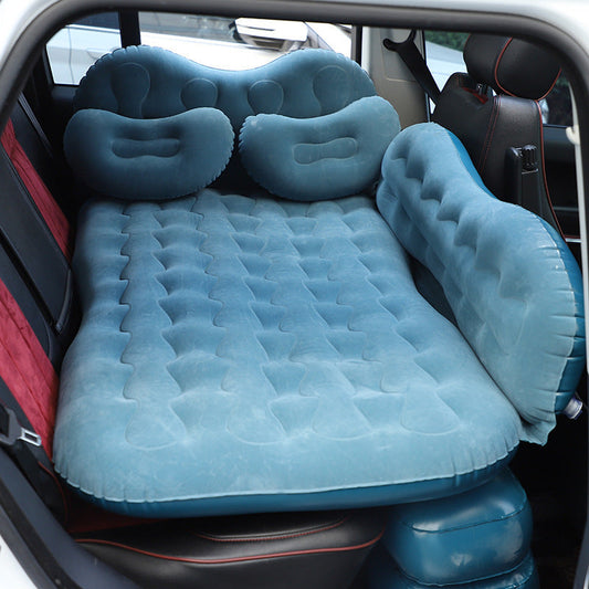 Inflatable car air mattress 135x70cm with flocking cloth surface and 2 air pillows for SUV travel and camping