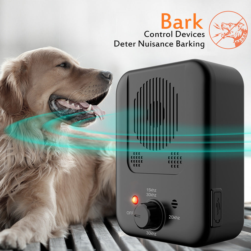 Ultrasonic automatic dog bark control device with 50-foot detection range for indoor and outdoor use