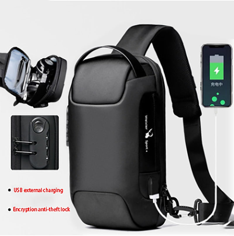 Waterproof anti-theft Oxford crossbody shoulder bag with USB charging port phone document and laptop pockets 16x9.5x33cm in black army green blue camouflage grey and new blue