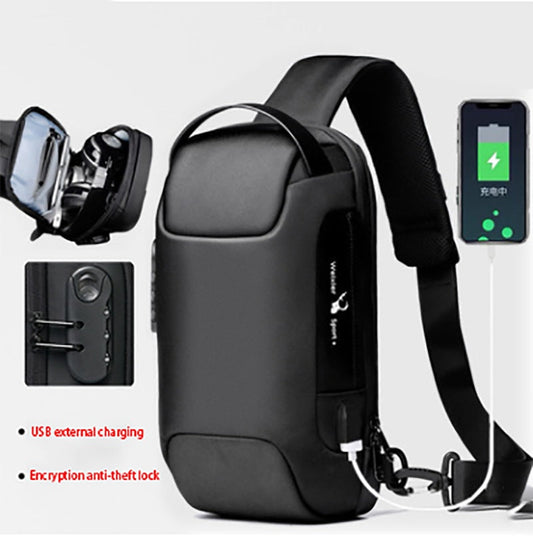 Waterproof anti-theft Oxford crossbody shoulder bag with USB charging port phone document and laptop pockets 16x9.5x33cm in black army green blue camouflage grey and new blue