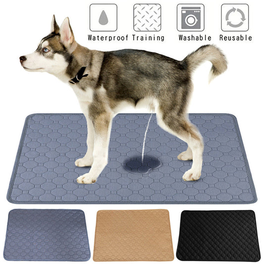 Premium washable reusable dog pee pad in grey with waterproof backing and triple-stitch binding for puppy training