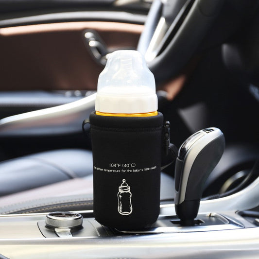 Portable USB baby bottle warmer with Velcro adjustable fit maintaining constant 40°C for car home and outdoor use