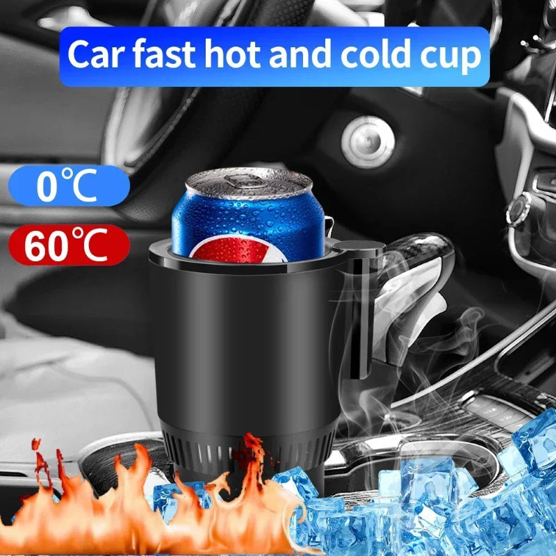 Smart 2-in-1 12V car cup warmer and cooler with digital temperature display in black dark purple and sapphire blue