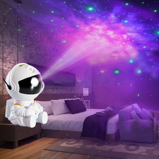 Mini astronaut star projection lamp 9 nebula effects Class I 523nm laser 5W LED 20-30m wireless remote USB powered 8.6x7.6x12.5cm in black guitar black star and white star