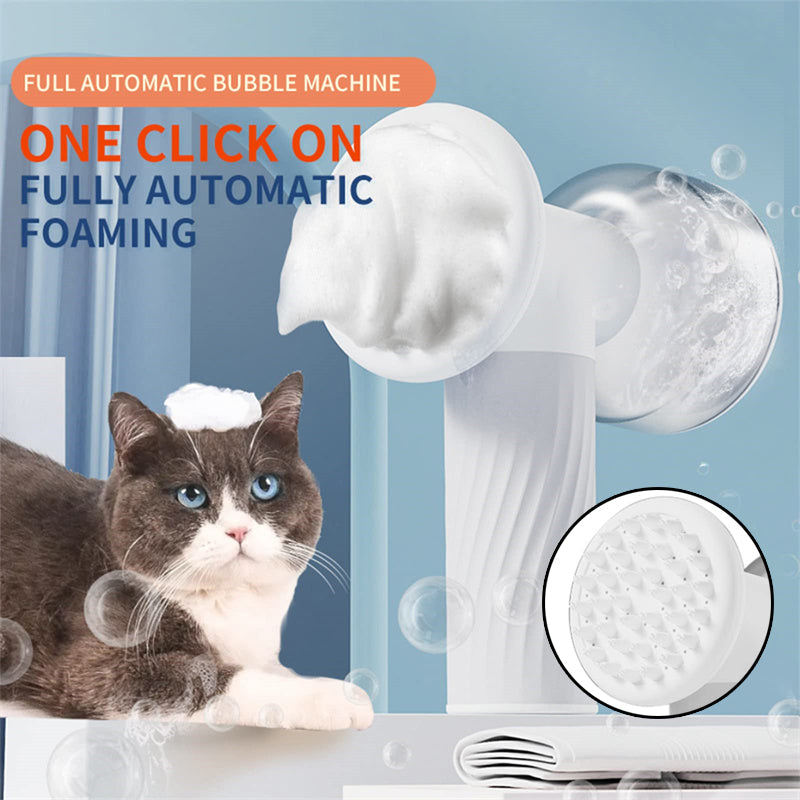 Electric foaming pet bath brush with built-in soap dispenser and silicone bristles for dogs and cats