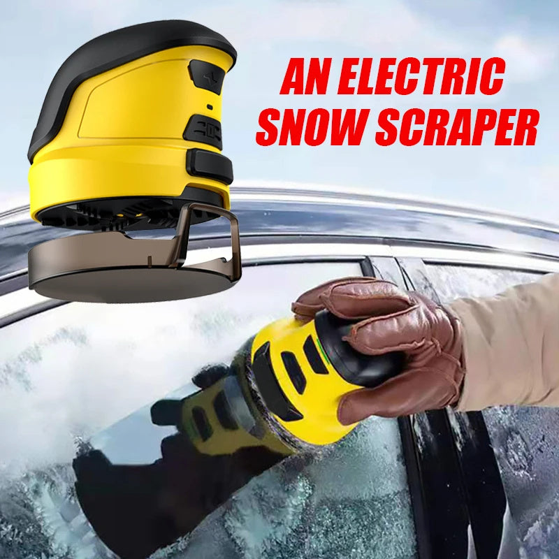 Cordless electric ice scraper with 3000mAh battery and scratch-free ABS head for car windshield de-icing in black and yellow
