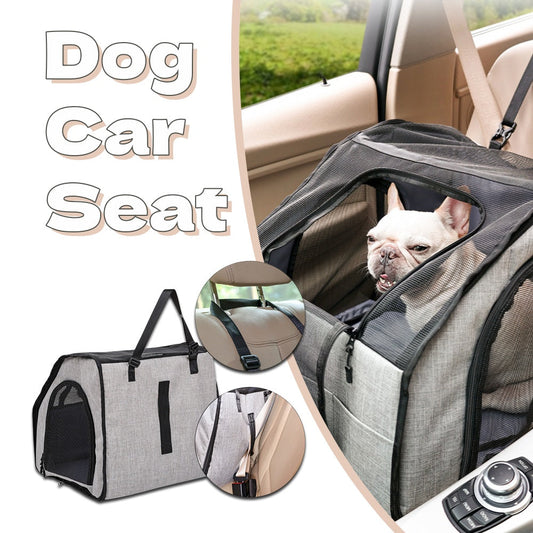 Foldable waterproof Oxford cloth car pet seat cover with PVC frame and harness straps for dogs in grey
