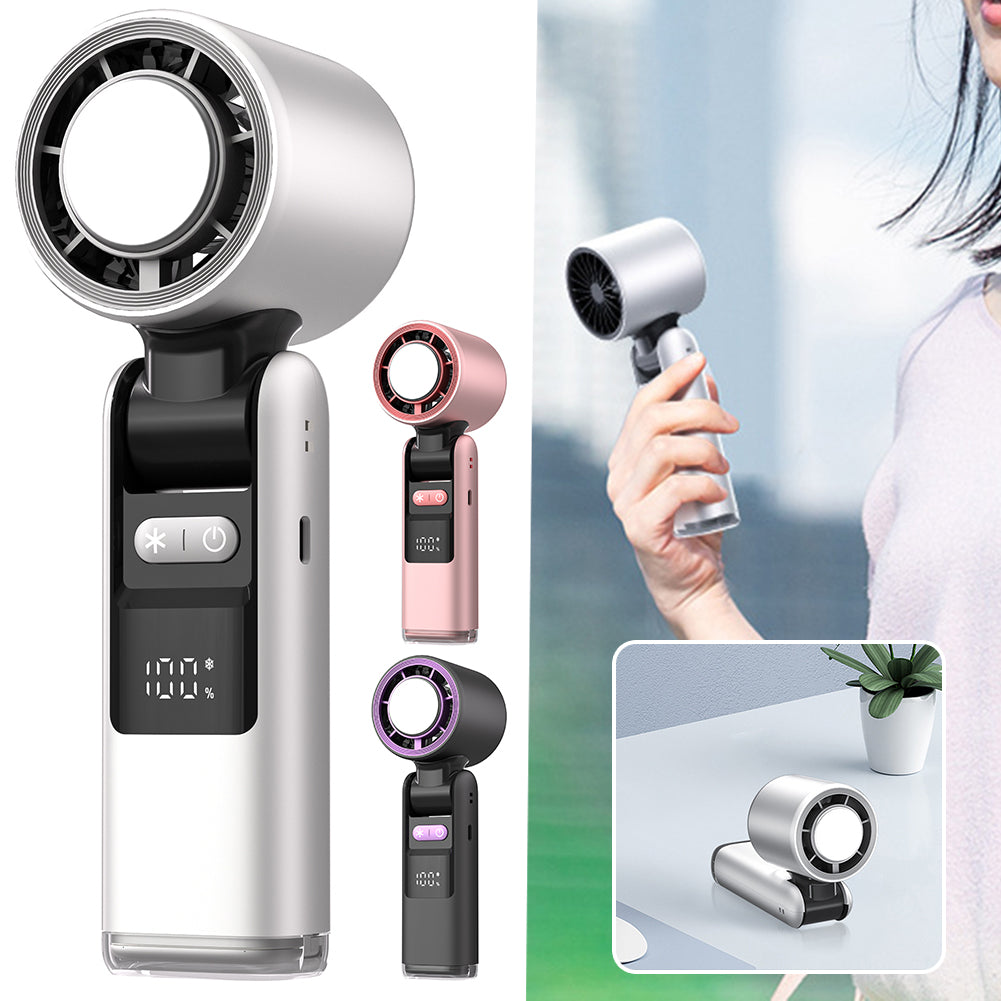Portable USB rechargeable turbo cooling fan 4000mAh 100 speed levels HD digital display 180 degree foldable brushless motor in black white gold pink with and without ice cooling
