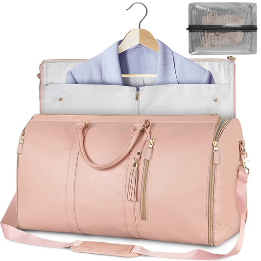 Large-capacity lightweight women's travel duffle bag in waterproof PU with dry-wet separation in pink sapphire blue and black