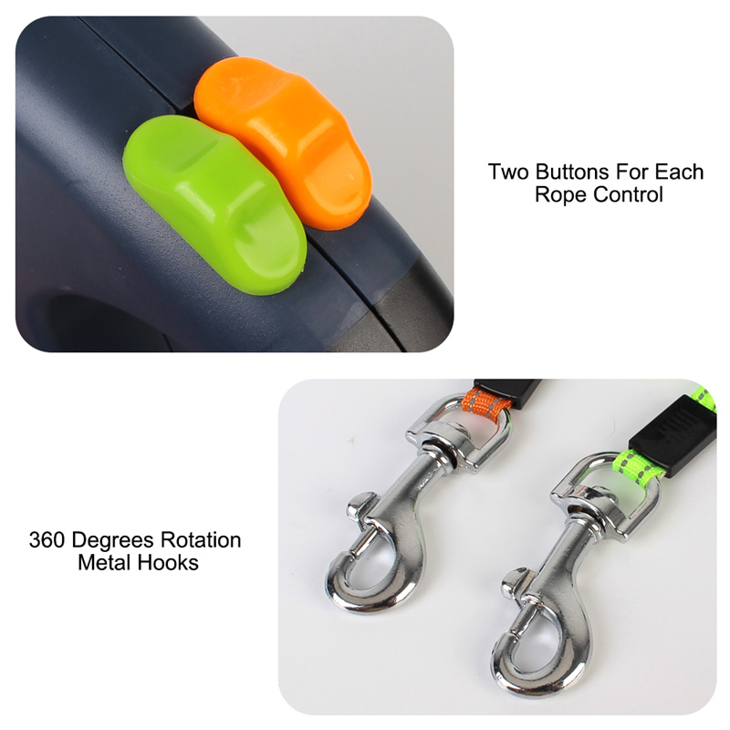 Retractable Dual Dog Leash with Flashlight and Poop Bag Dispenser
